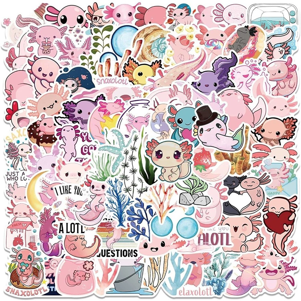 Axolotl Stickers 20pc Pink Cute Kawaii Animal Decal Notebook Laptop Water Bottle